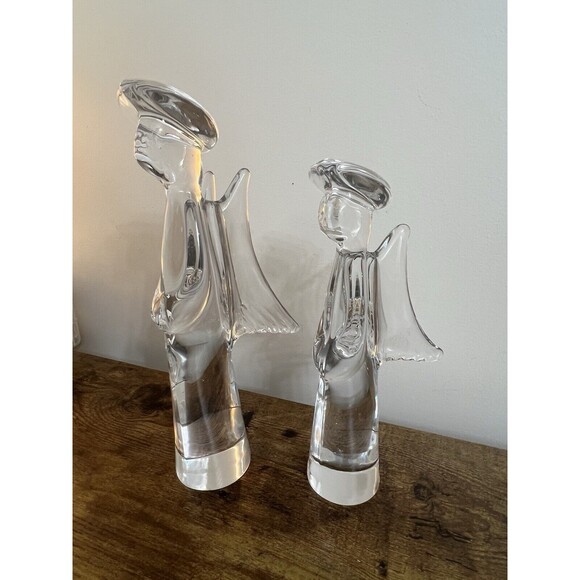 2 Vtg Clear 24% Lead Crystal Glass Angel Figurines  11”  & 9” Japan Christmas - Picture 13 of 16